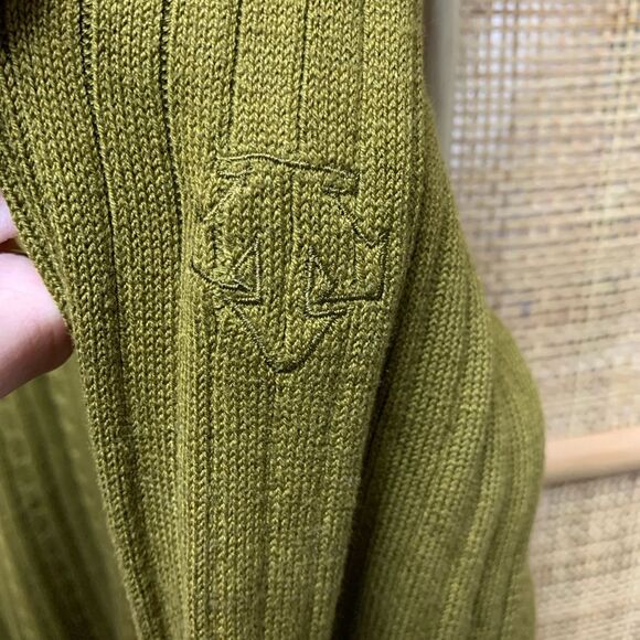 Descente Mens Silk Blend Golden Green V-Neck Cable Knit Sweater | XL - Picture 3 of 5